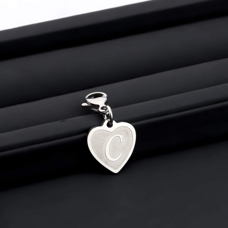 FAADBUK Initial Letter A-Z Alphabet Heart Charms for Jewelry Bracelet Keychain Necklace Initial Stainless steel Clasp Clip on Charm - Image 2